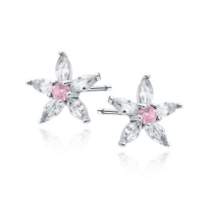 Cercei argint floare cu piatra roz DiAmanti Z1938ER_LP-DIA (Argint 925‰ 1 g.)